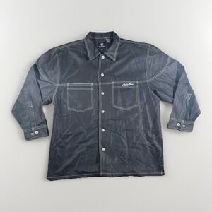 Vintage Karl Kani Jeans Denim Jacket Mens XL Black White Stitching Button Up Y2K